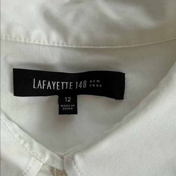 Lafayette 148 New York Long Sleeve Button Down White Shirt Size 12 - Picture 6 of 10